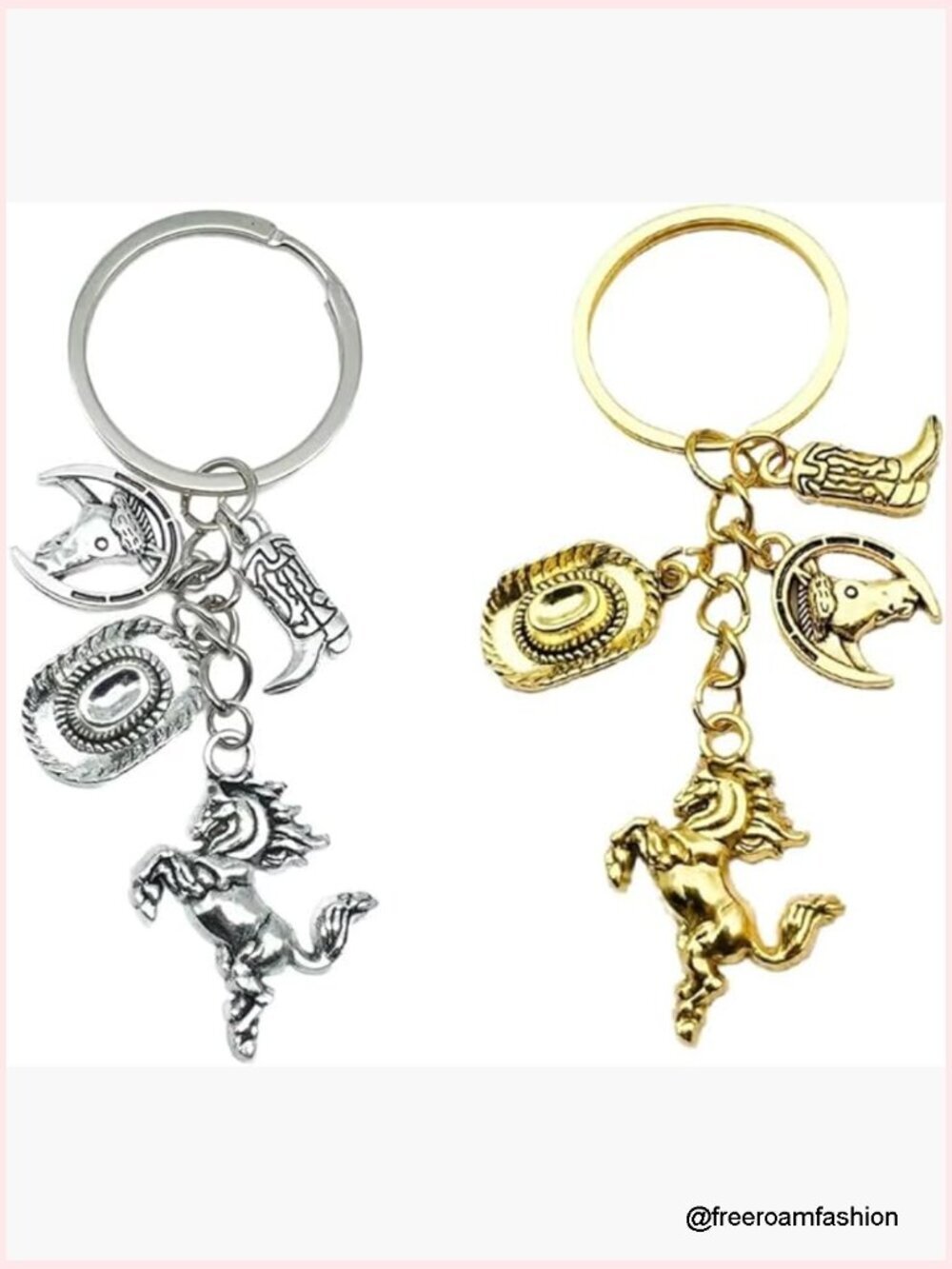 Western Cowgirl Strawberry Heart Cake Bow Keychain Bag Charm Key Ring Car